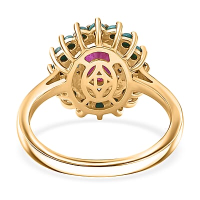 D'Joy Ruby, Multi Gemstone Bloom Ring in 18K Vermeil YG Over Sterling Silver 1.80 ctw (Size 10.0)
