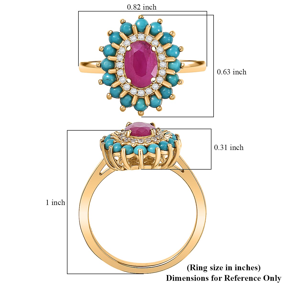 D'Joy Ruby, Multi Gemstone Bloom Ring in 18K Vermeil YG Over Sterling Silver 1.80 ctw (Size 10.0)