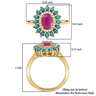 D'Joy Ruby, Multi Gemstone Bloom Ring in 18K Vermeil YG Over Sterling Silver 1.80 ctw (Size 10.0)