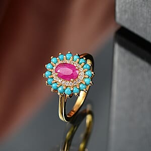 D'Joy Ruby, Multi Gemstone Bloom Ring in 18K Vermeil YG Over Sterling Silver 1.80 ctw (Size 9.0)