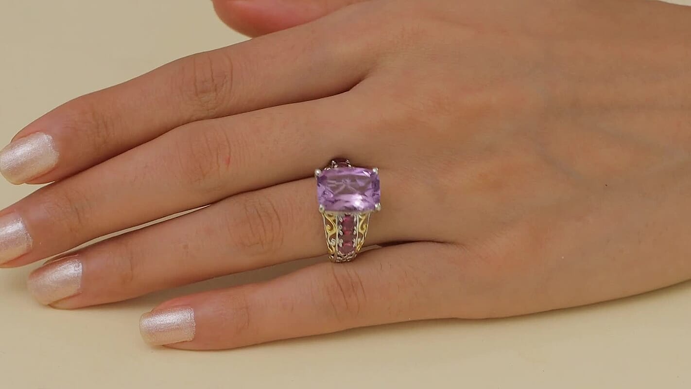 EverTrue Rose De France Amethyst abd Orissa Rhodolite Garnet 8.60 ctw Ring 18K YG Plated and Platinum Bond (Size 10.0)