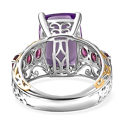 EverTrue Rose De France Amethyst abd Orissa Rhodolite Garnet 8.60 ctw Ring 18K YG Plated and Platinum Bond (Size 10.0)