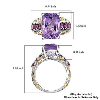 EverTrue Rose De France Amethyst abd Orissa Rhodolite Garnet 8.60 ctw Ring 18K YG Plated and Platinum Bond (Size 10.0)