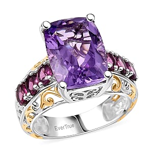 EverTrue Rose De France Amethyst abd Orissa Rhodolite Garnet 8.60 ctw Ring 18K YG Plated and Platinum Bond (Size 11.0)
