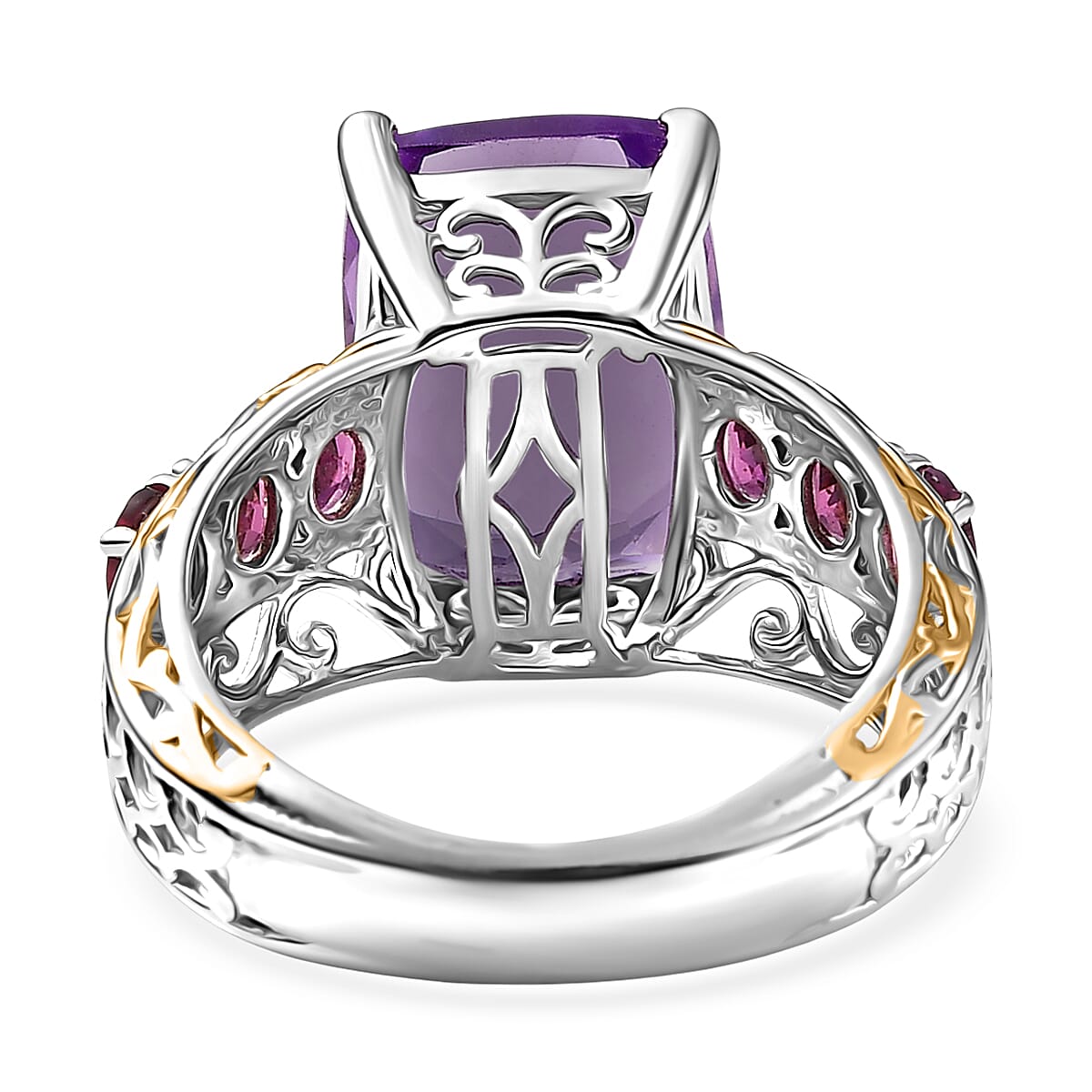 EverTrue Rose De France Amethyst abd Orissa Rhodolite Garnet 8.60 ctw Ring 18K YG Plated and Platinum Bond (Size 7.0) image number 4