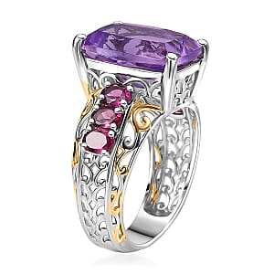 EverTrue Rose De France Amethyst abd Orissa Rhodolite Garnet 8.60 ctw Ring 18K YG Plated and Platinum Bond (Size 8.0)