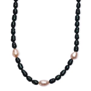 Freshwater Pear and Green Dyed Pearl Necklace in Stainless Steel 18 Inches
