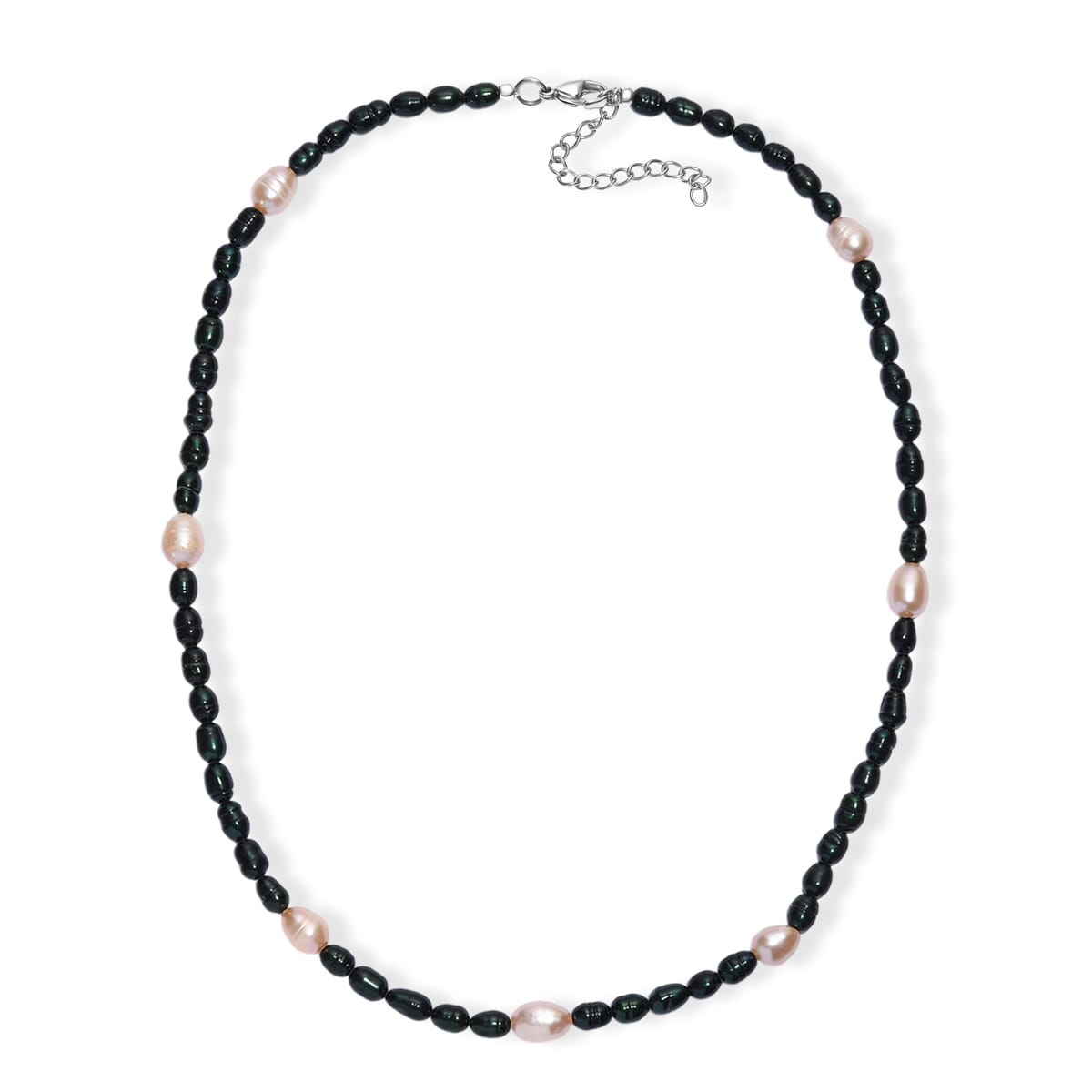 Freshwater Pear and Green Dyed Pearl Necklace in Stainless Steel 18 Inches image number 3