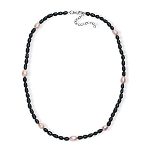 Freshwater Pearl and Green Dyed Pearl Necklace in Stainless Steel 18 Inches