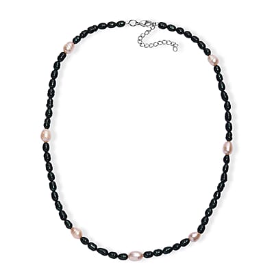 Freshwater Pearl and Green Dyed Pearl Necklace in Stainless Steel 18 Inches