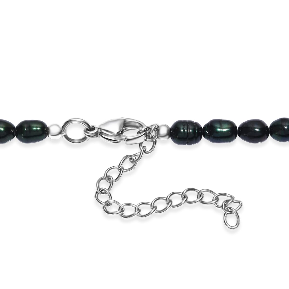 Freshwater Pear and Green Dyed Pearl Necklace in Stainless Steel 18 Inches image number 4