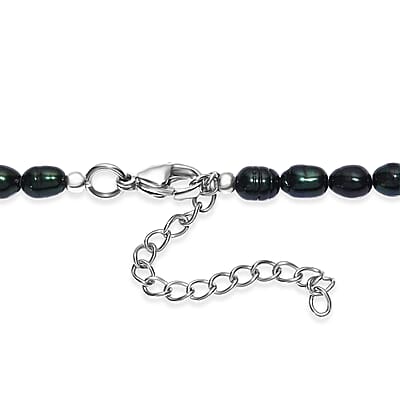 Freshwater Pearl and Green Dyed Pearl Necklace in Stainless Steel 18 Inches