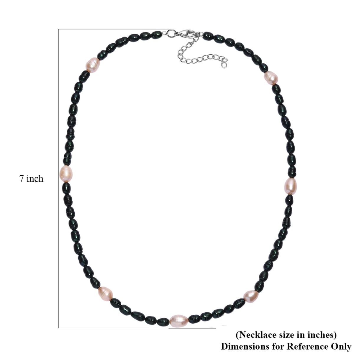 Freshwater Pear and Green Dyed Pearl Necklace in Stainless Steel 18 Inches image number 5