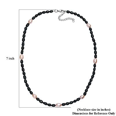 Freshwater Pearl and Green Dyed Pearl Necklace in Stainless Steel 18 Inches