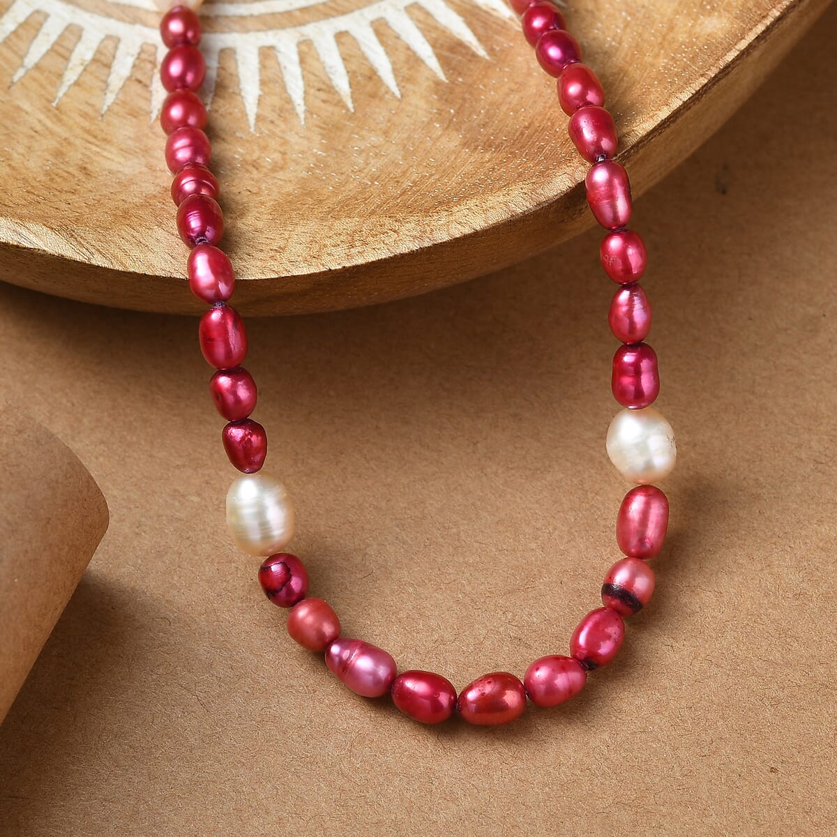 Freshwater Pearl and Pink Freshwater Pearl Necklace in Stainless Steel 18 Inches image number 1