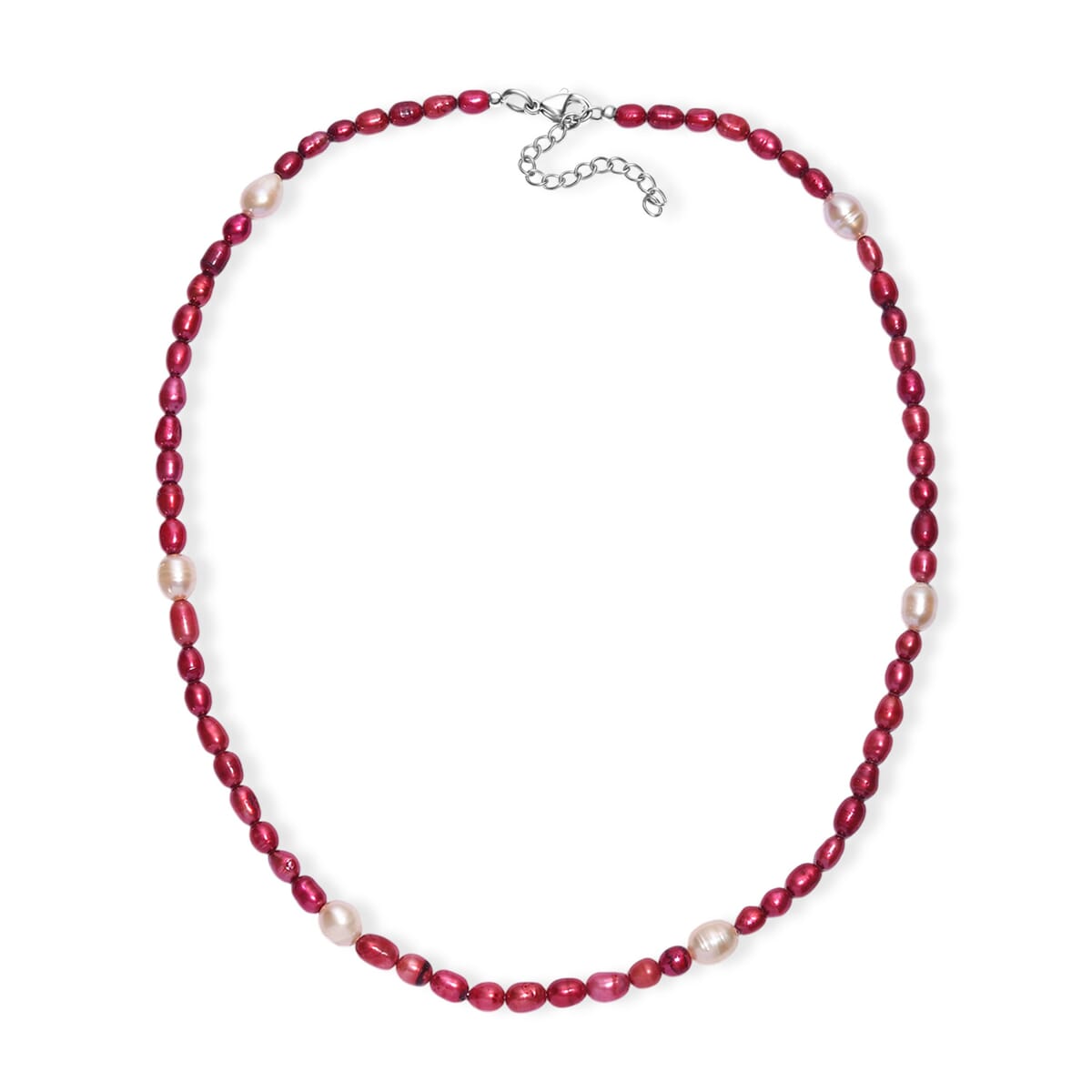 Freshwater Pearl and Pink Freshwater Pearl Necklace in Stainless Steel 18 Inches image number 3