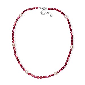 Freshwater Pearl and Red Dyed Freshwater Pearl Necklace in Stainless Steel 18 Inches