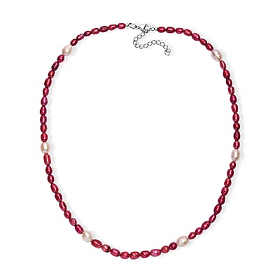 Freshwater Pearl and Red Dyed Freshwater Pearl Necklace in Stainless Steel 18 Inches