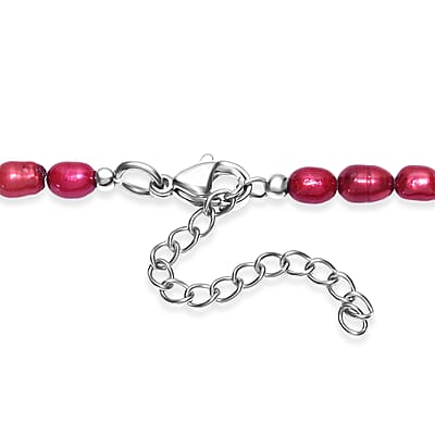 Freshwater Pearl and Red Dyed Freshwater Pearl Necklace in Stainless Steel 18 Inches