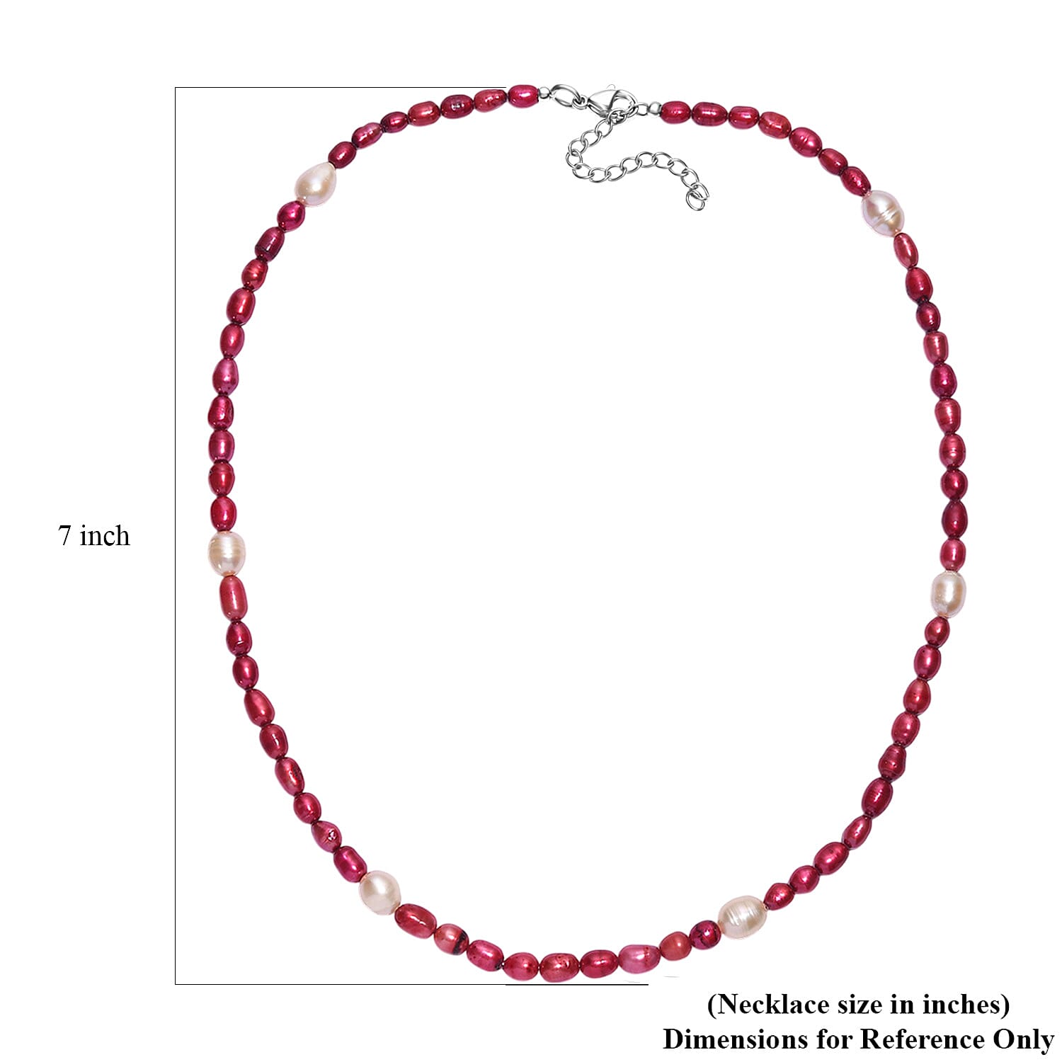 Freshwater Pearl and Red Dyed Freshwater Pearl Necklace in Stainless Steel 18 Inches