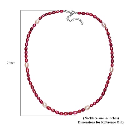 Freshwater Pearl and Red Dyed Freshwater Pearl Necklace in Stainless Steel 18 Inches