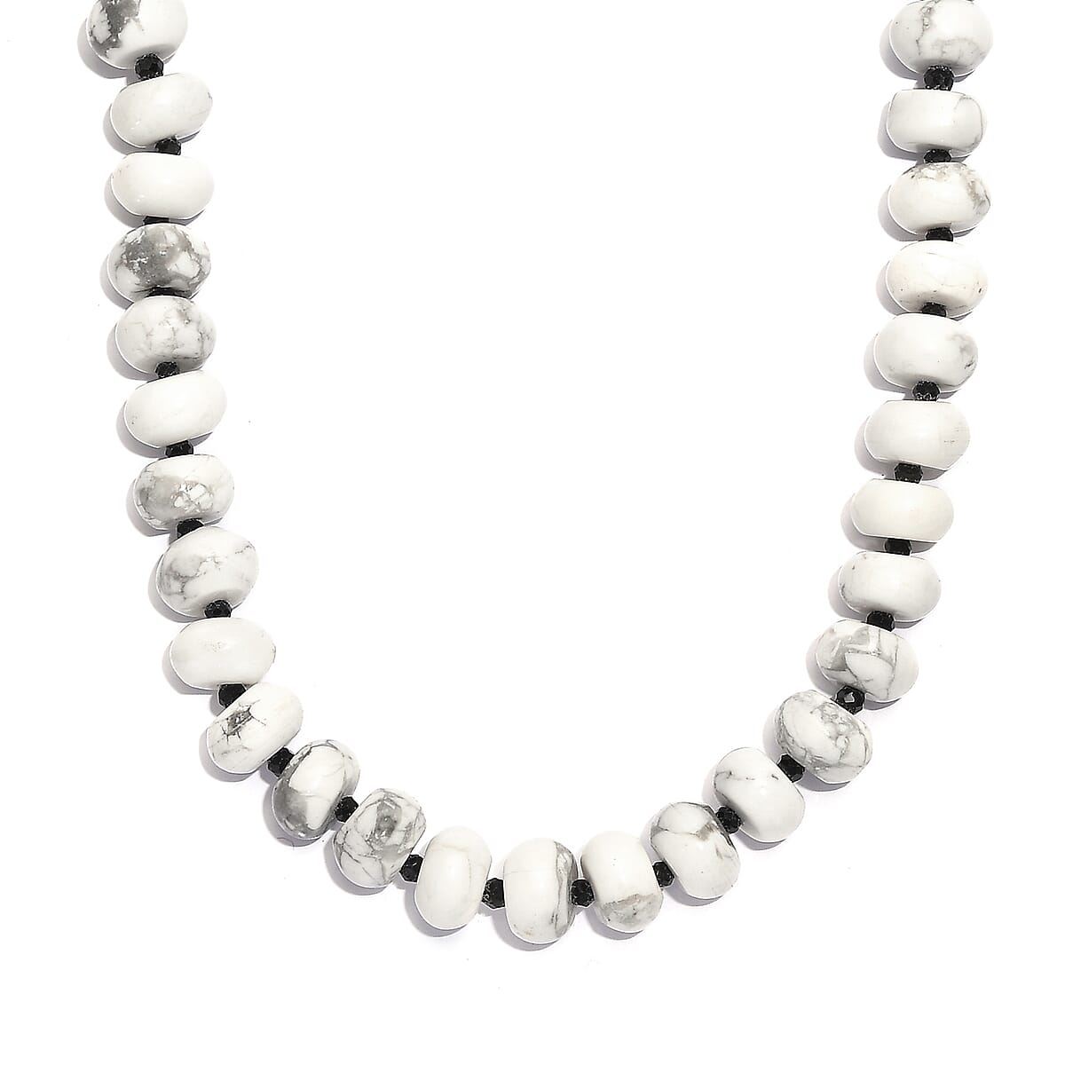 White Howlite and Thai Black Spinel 203.00 ctw Beaded Necklace in Stainless Steel 18 Inches image number 0