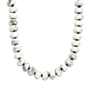 White Howlite and Thai Black Spinel 203.00 ctw Beaded Necklace in Stainless Steel 18 Inches