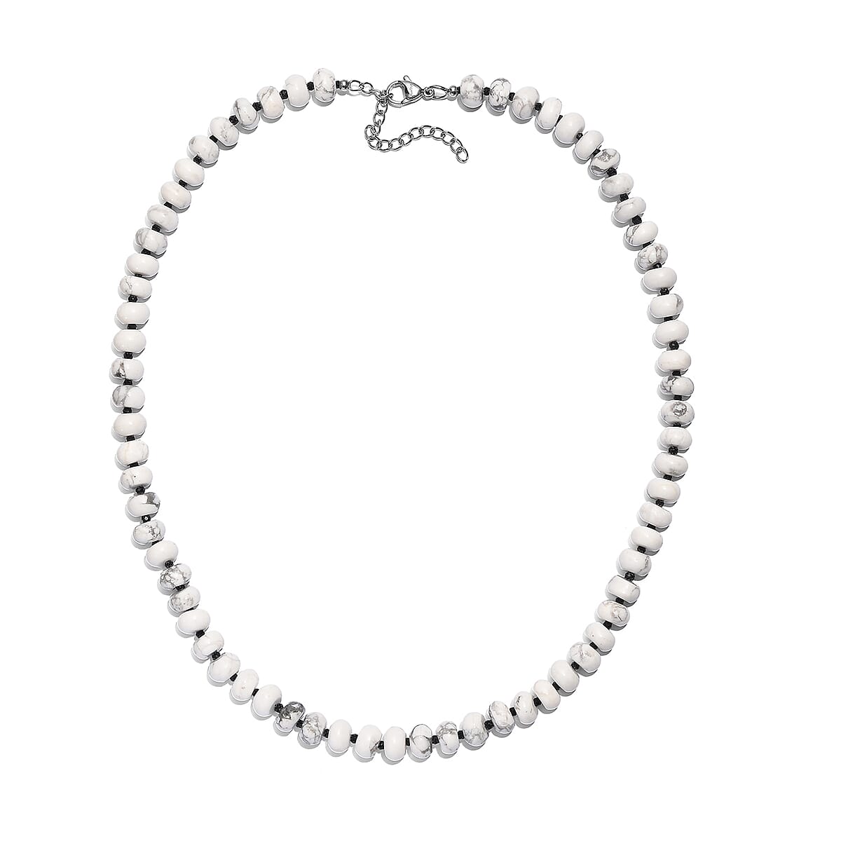 White Howlite and Thai Black Spinel 203.00 ctw Beaded Necklace in Stainless Steel 18 Inches image number 3