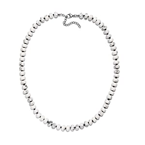 White Howlite and Thai Black Spinel 203.00 ctw Beaded Necklace in Stainless Steel 18 Inches