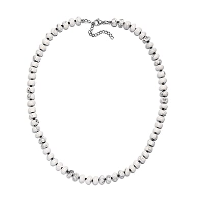 White Howlite and Thai Black Spinel 203.00 ctw Beaded Necklace in Stainless Steel 18 Inches