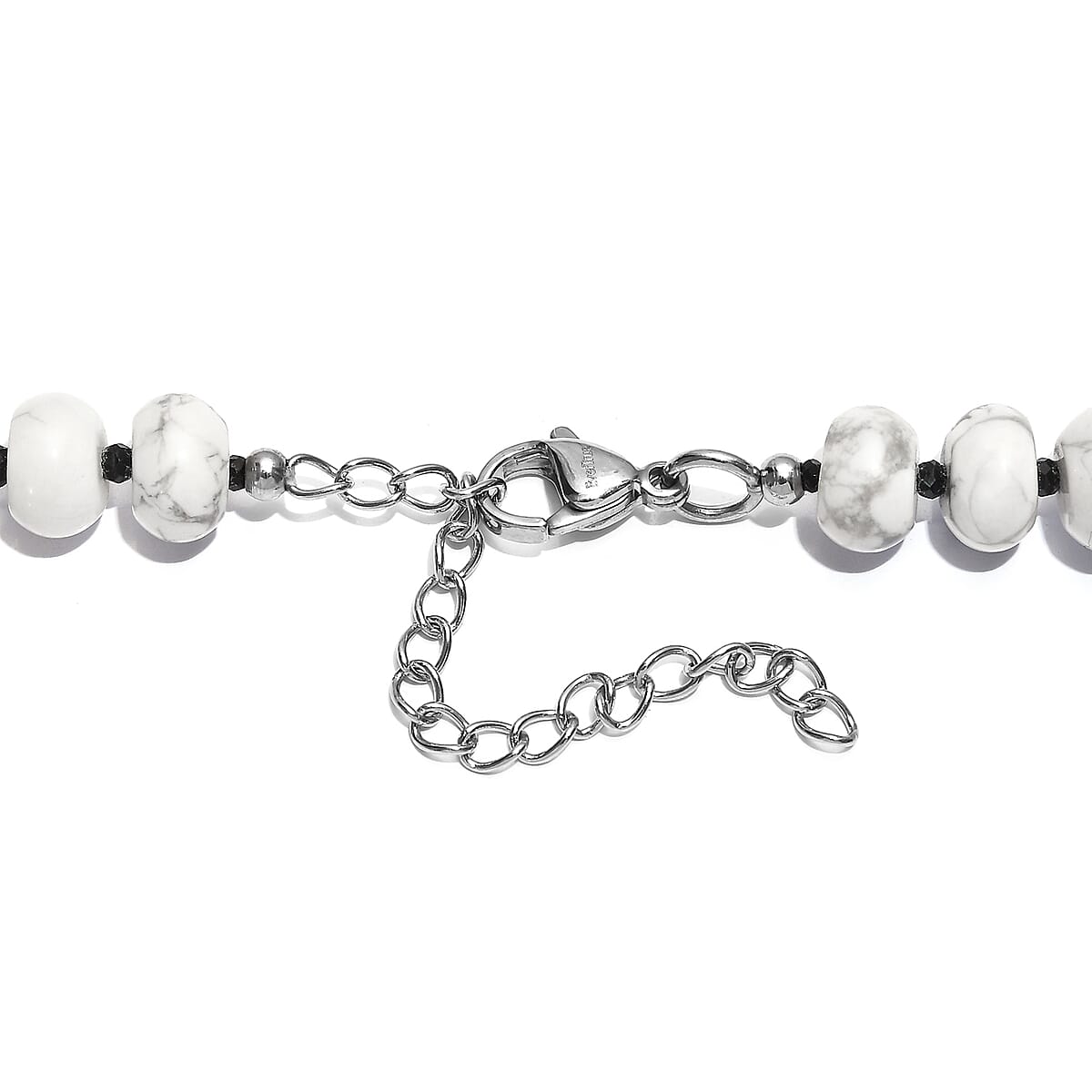 White Howlite and Thai Black Spinel 203.00 ctw Beaded Necklace in Stainless Steel 18 Inches image number 4