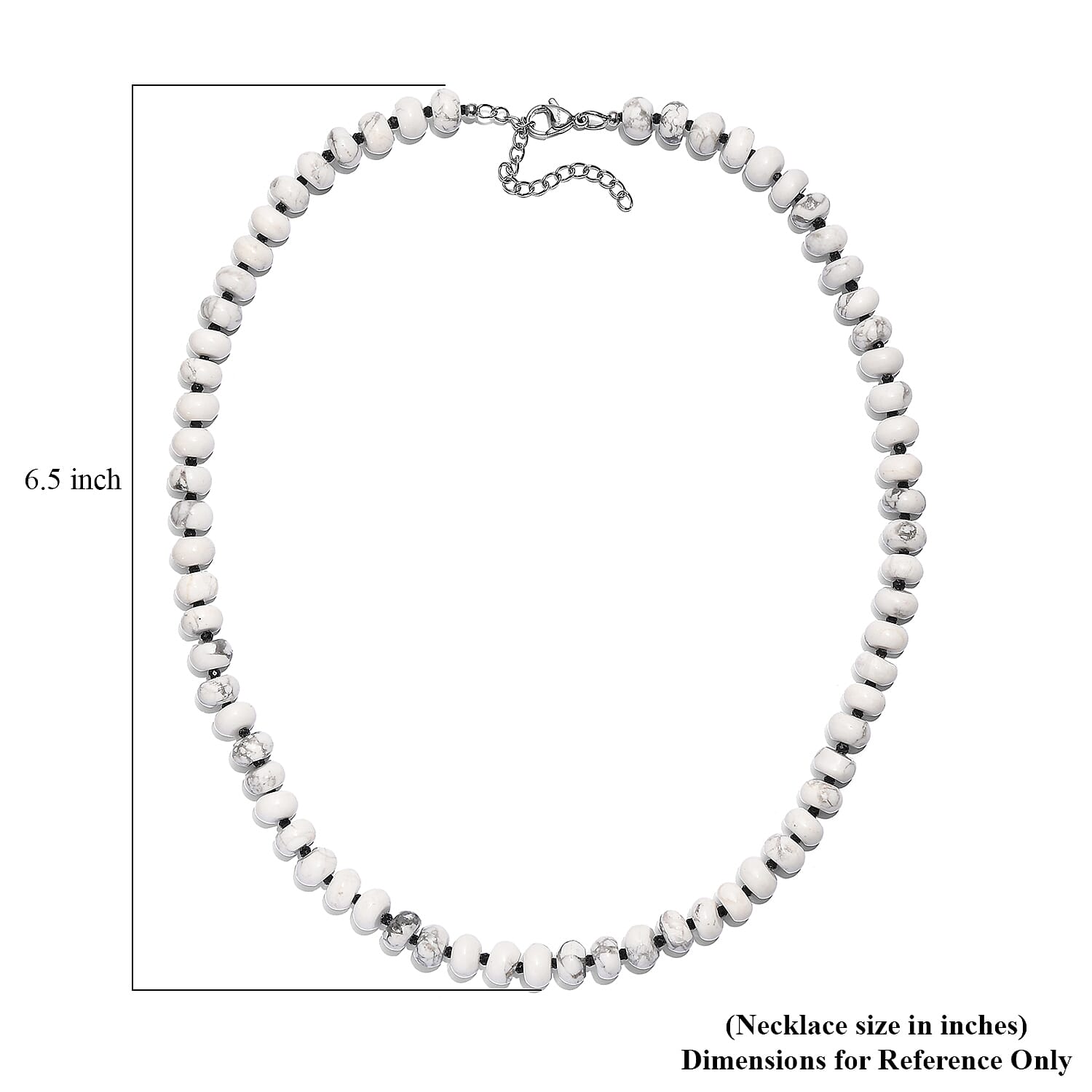 White Howlite and Thai Black Spinel 203.00 ctw Beaded Necklace in Stainless Steel 18 Inches