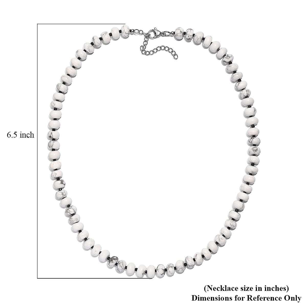 White Howlite and Thai Black Spinel 203.00 ctw Beaded Necklace in Stainless Steel 18 Inches image number 5