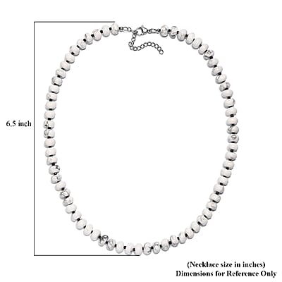 White Howlite and Thai Black Spinel 203.00 ctw Beaded Necklace in Stainless Steel 18 Inches