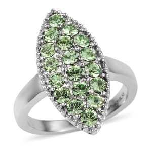 J Francis Embellished with Peridot Crystal by Swarovski Celestial Fern Ring in Stainless Steel (Size 10.0)
