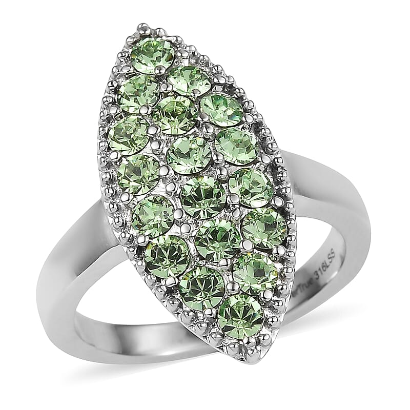 J Francis Embellished with Peridot Color Crystal by Swarovski Celestial Fern Ring in Stainless Steel (Size 10.0)