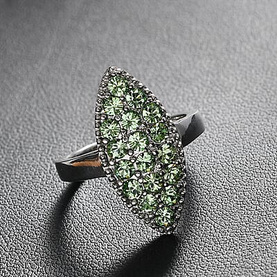 J Francis Embellished with Peridot Color Crystal by Swarovski Celestial Fern Ring in Stainless Steel (Size 10.0)