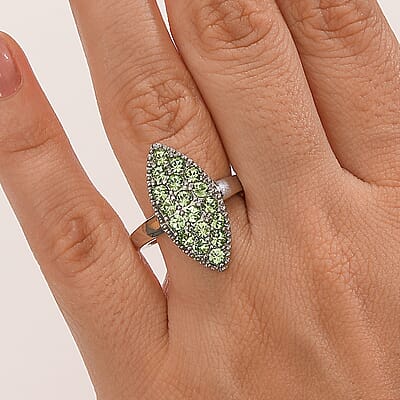 J Francis Embellished with Peridot Color Crystal by Swarovski Celestial Fern Ring in Stainless Steel (Size 10.0)