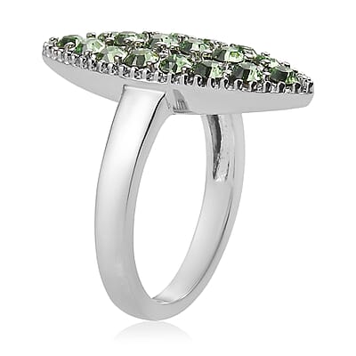 J Francis Embellished with Peridot Color Crystal by Swarovski Celestial Fern Ring in Stainless Steel (Size 10.0)