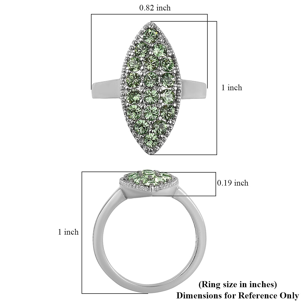 J Francis Embellished with Peridot Color Crystal by Swarovski Celestial Fern Ring in Stainless Steel (Size 10.0)
