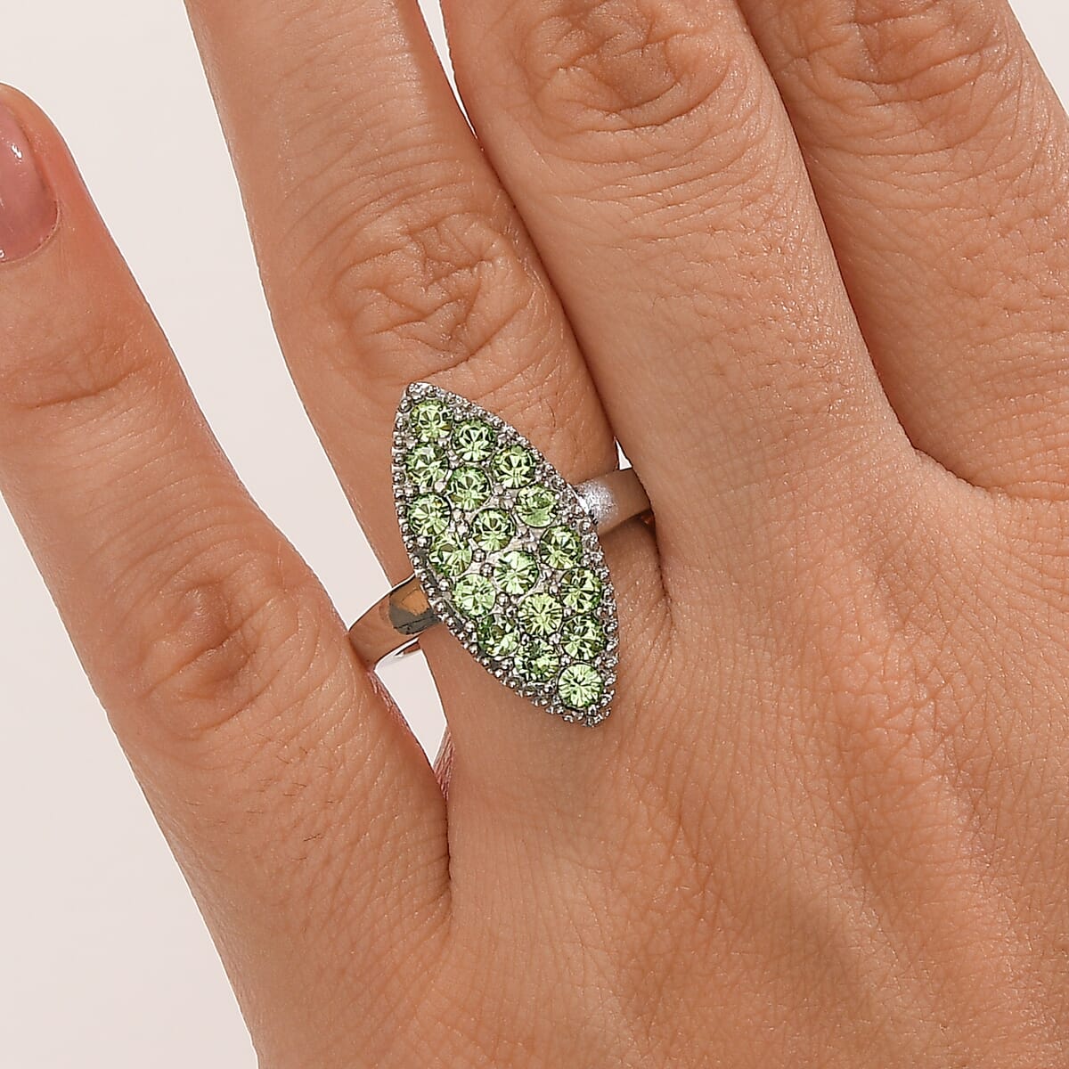 J Francis Embellished with Peridot Crystal by Swarovski Celestial Fern Ring in Stainless Steel (Size 11.0) image number 2