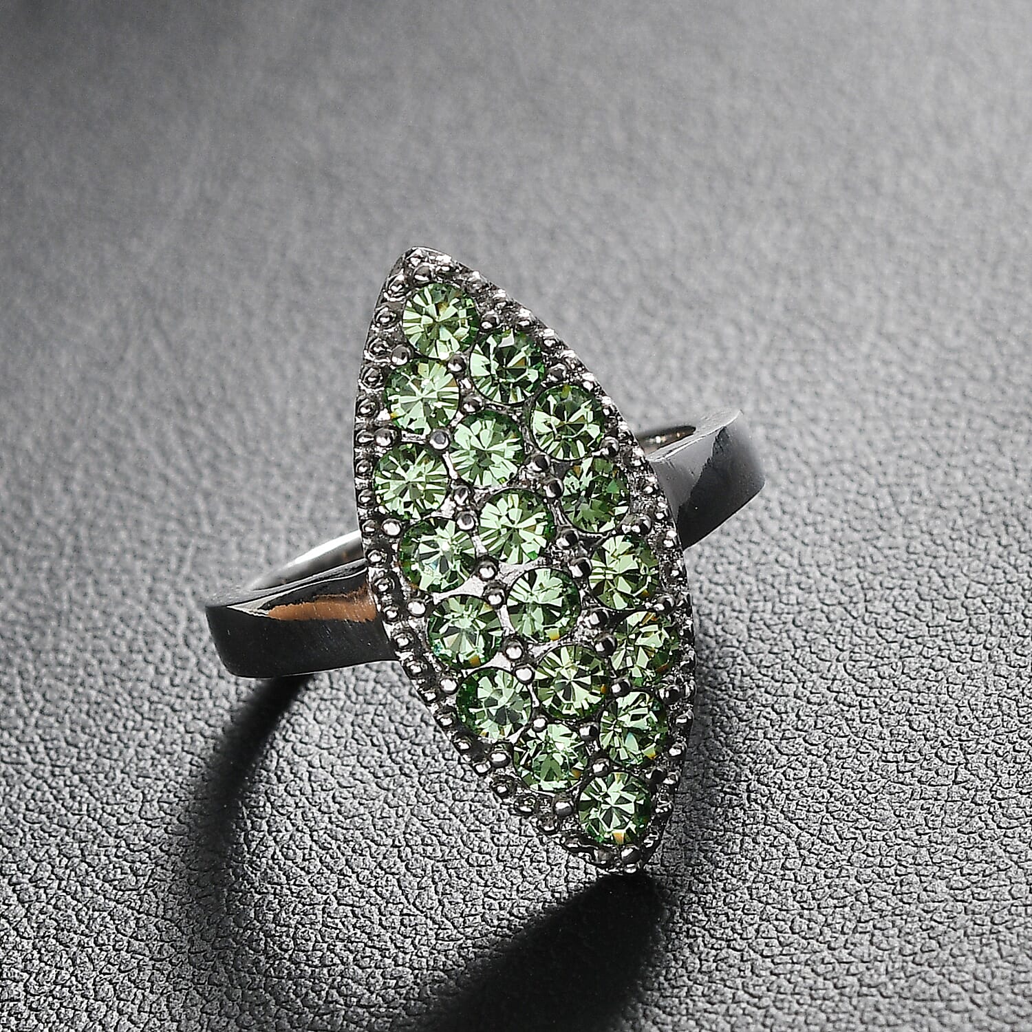 J Francis Embellished with Peridot Crystal by Swarovski Celestial Fern Ring in Stainless Steel (Size 10.0)