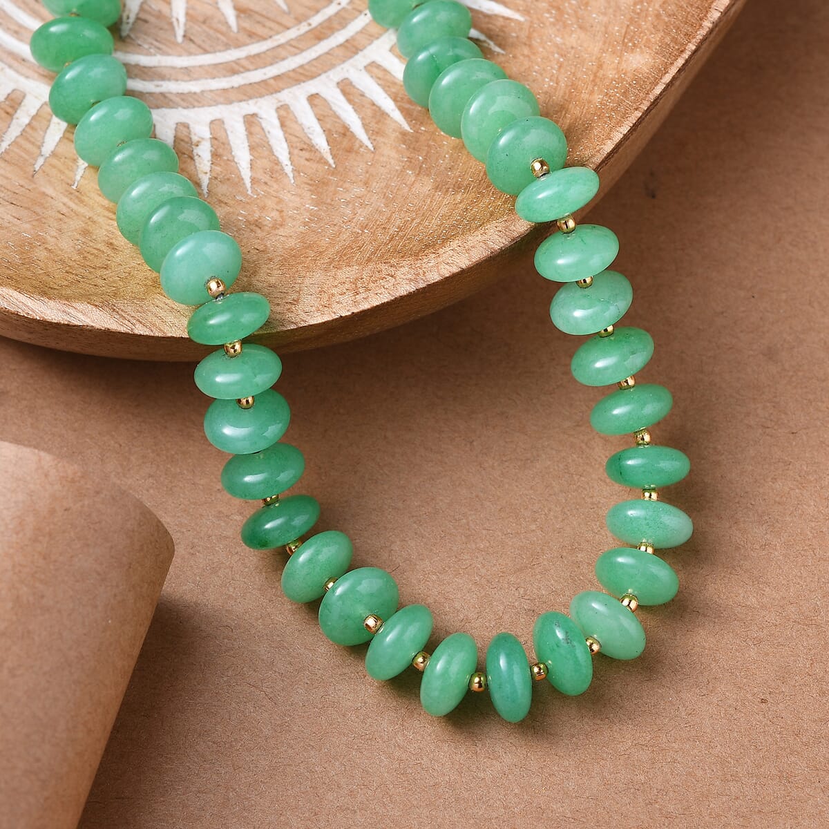Green Aventurine 235.00 ctw Roundel Beaded Necklace in 18K YG Plated 18 Inches image number 1