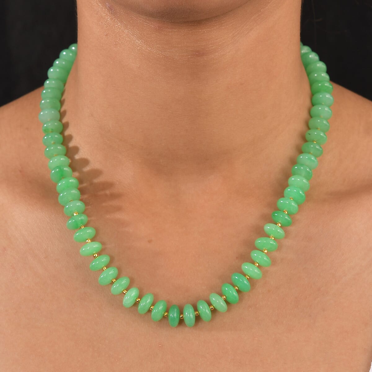 Green Aventurine 235.00 ctw Roundel Beaded Necklace in 18K YG Plated 18 Inches image number 2