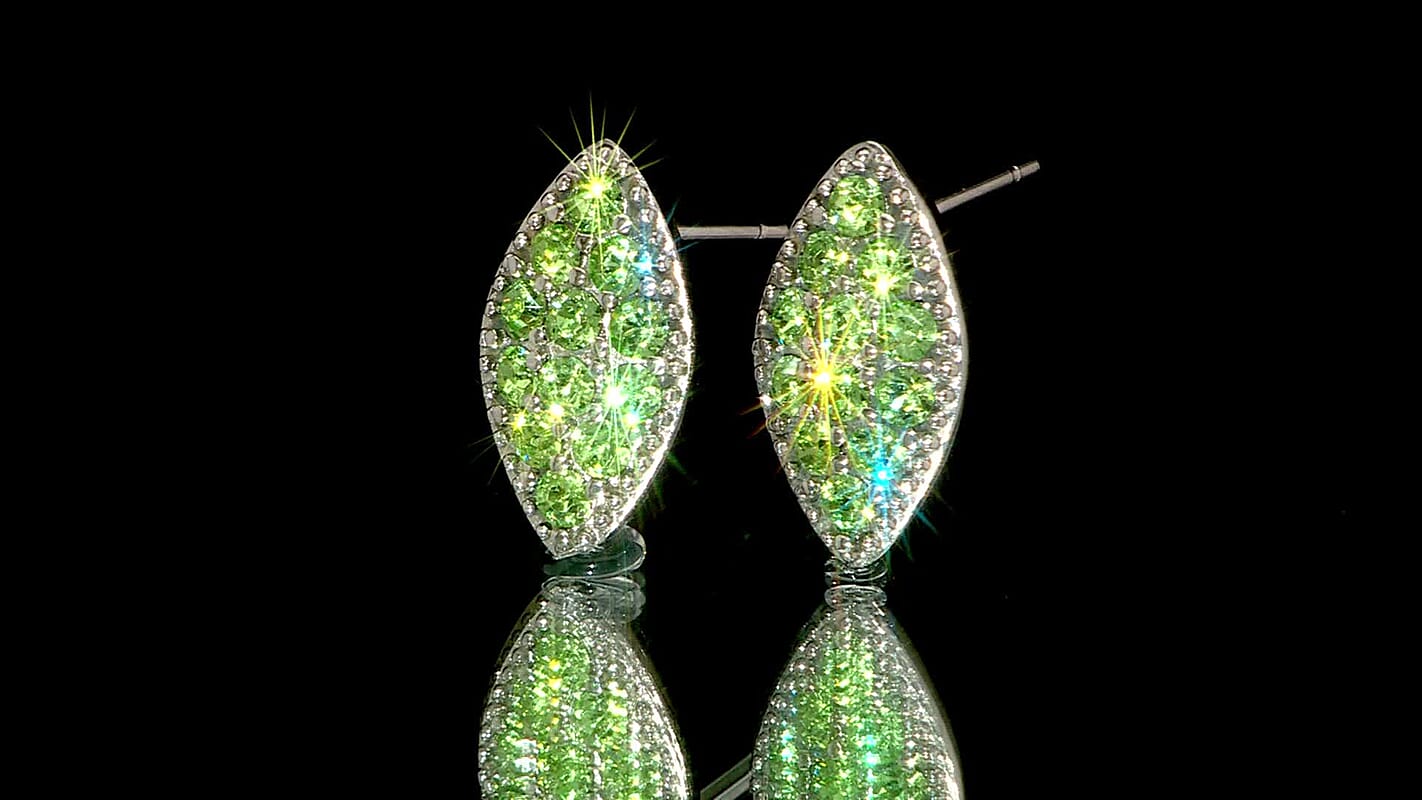 J Francis Embellished with Peridot Crystal by Swarovski Celestial Fern Earrings in Stainless Steel