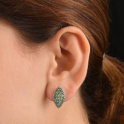 J Francis Embellished with Peridot Crystal by Swarovski Celestial Fern Earrings in Stainless Steel