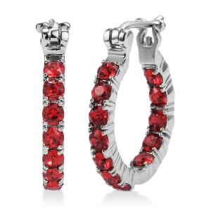 J Francis Embellished with Scarlet Crystal by Swarovski Hoop Earrings in Stainless Steel