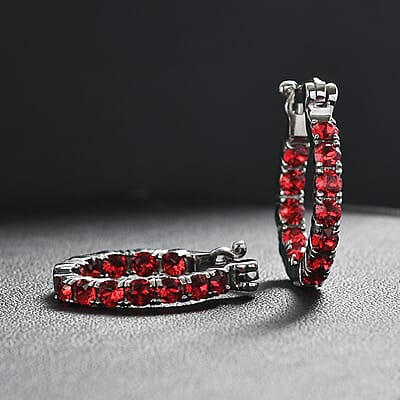 J Francis Embellished with Scarlet Crystal by Swarovski Hoop Earrings in Stainless Steel