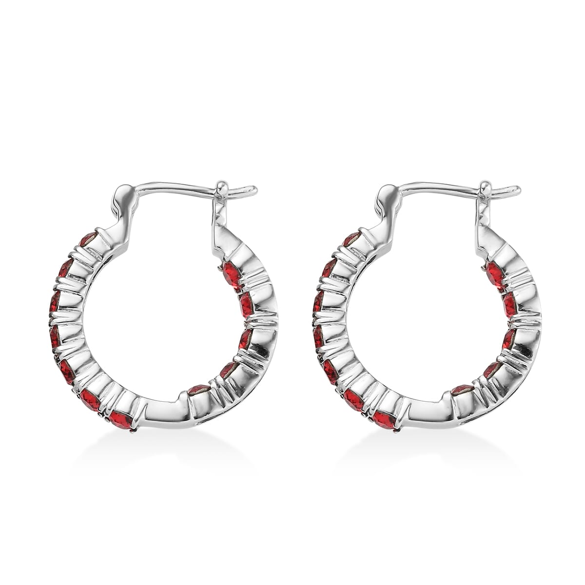 J Francis Embellished with Scarlet Crystal by Swarovski Hoop Earrings in Stainless Steel image number 3