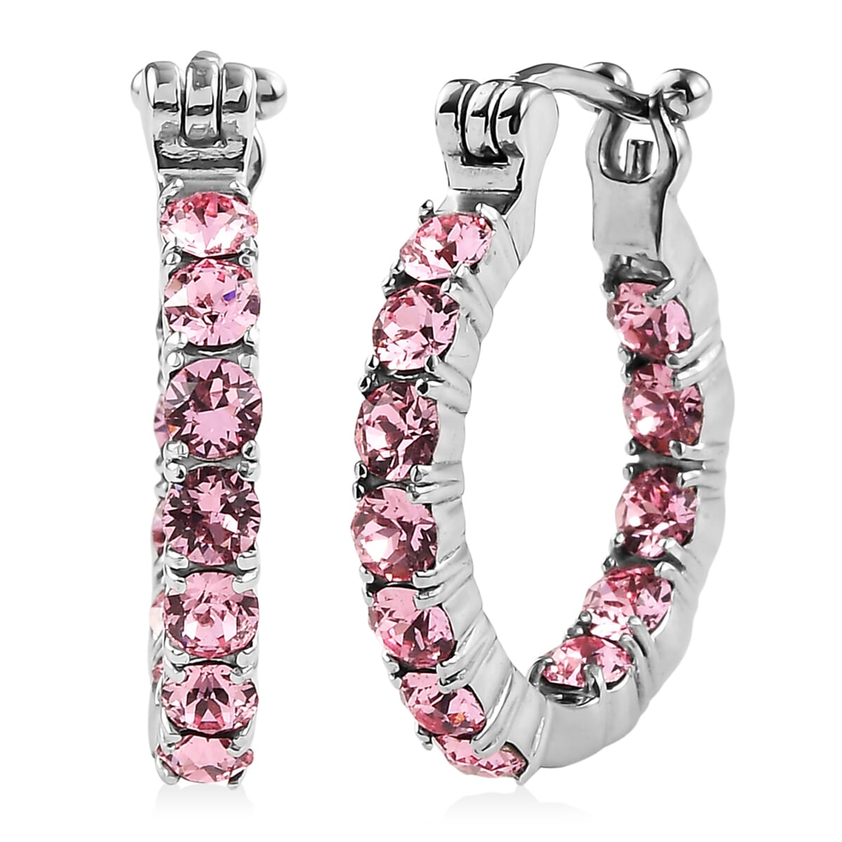 J Francis Embellished with Light Rose Crystal by Swarovski Hoop Earrings in Stainless Steel image number 0